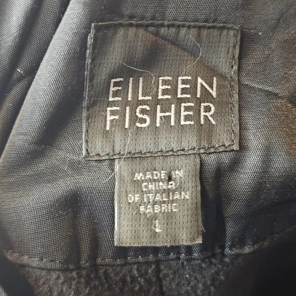 Eileen Fisher Button-Up Jacket Womens Size L Black Satin Fleece-Lined Collarless - Picture 7 of 9